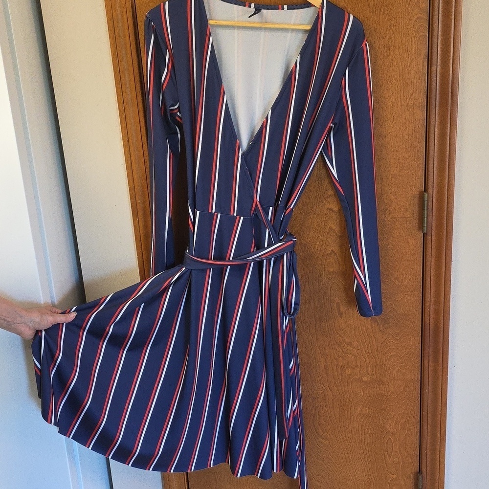 Navy Striped Wrap Dress